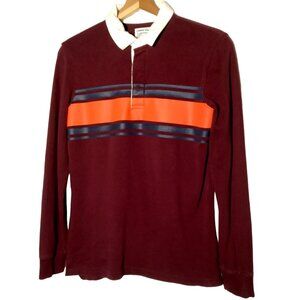 Lands End Rugby Shirt Youth Unisex Size Large 14-16 Maroon Orange Stripe Preppy